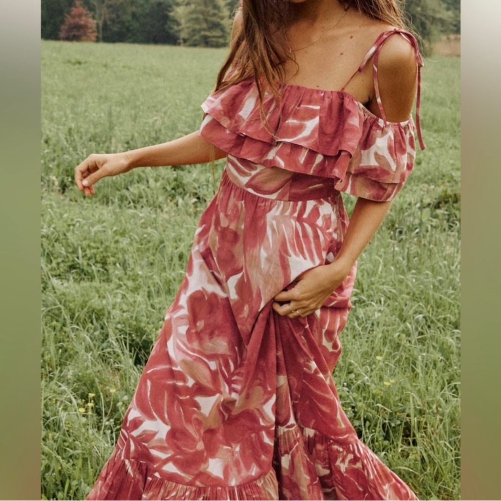NWT Zara Printed Floral Red Cream Maxi Dress Bloggers Favorite L - Picture 16 of 16